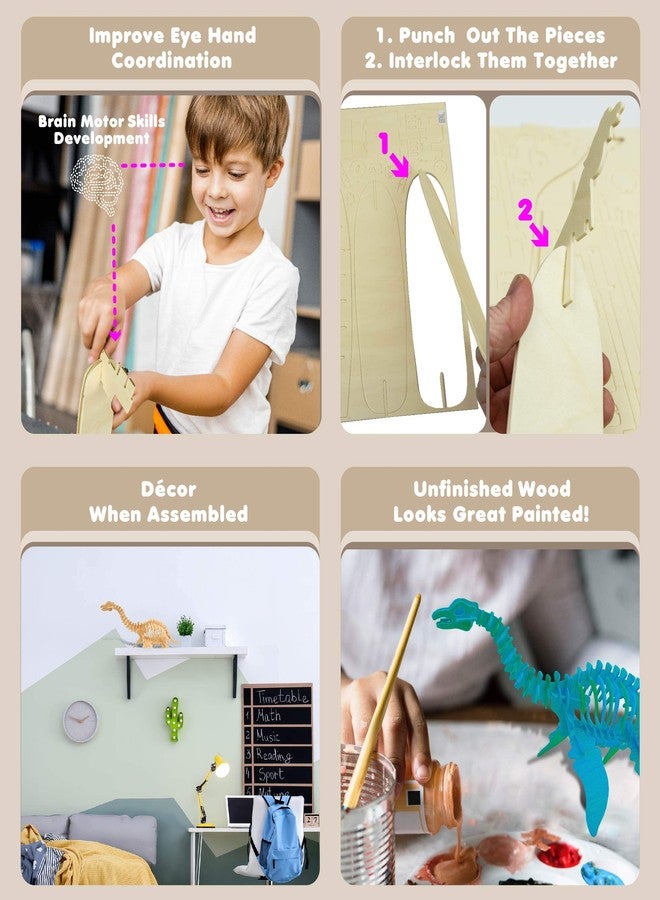 Puzzled 3D Puzzle Plesiosaurus Dinosaur Wood Craft Construction Model Kit Fun, Educational DIY Wooden Dino Toy Assemble Model Unfinished Craft Hobby Puzzle to Build & Paint for Decoration 50pcs Pack - Image 3